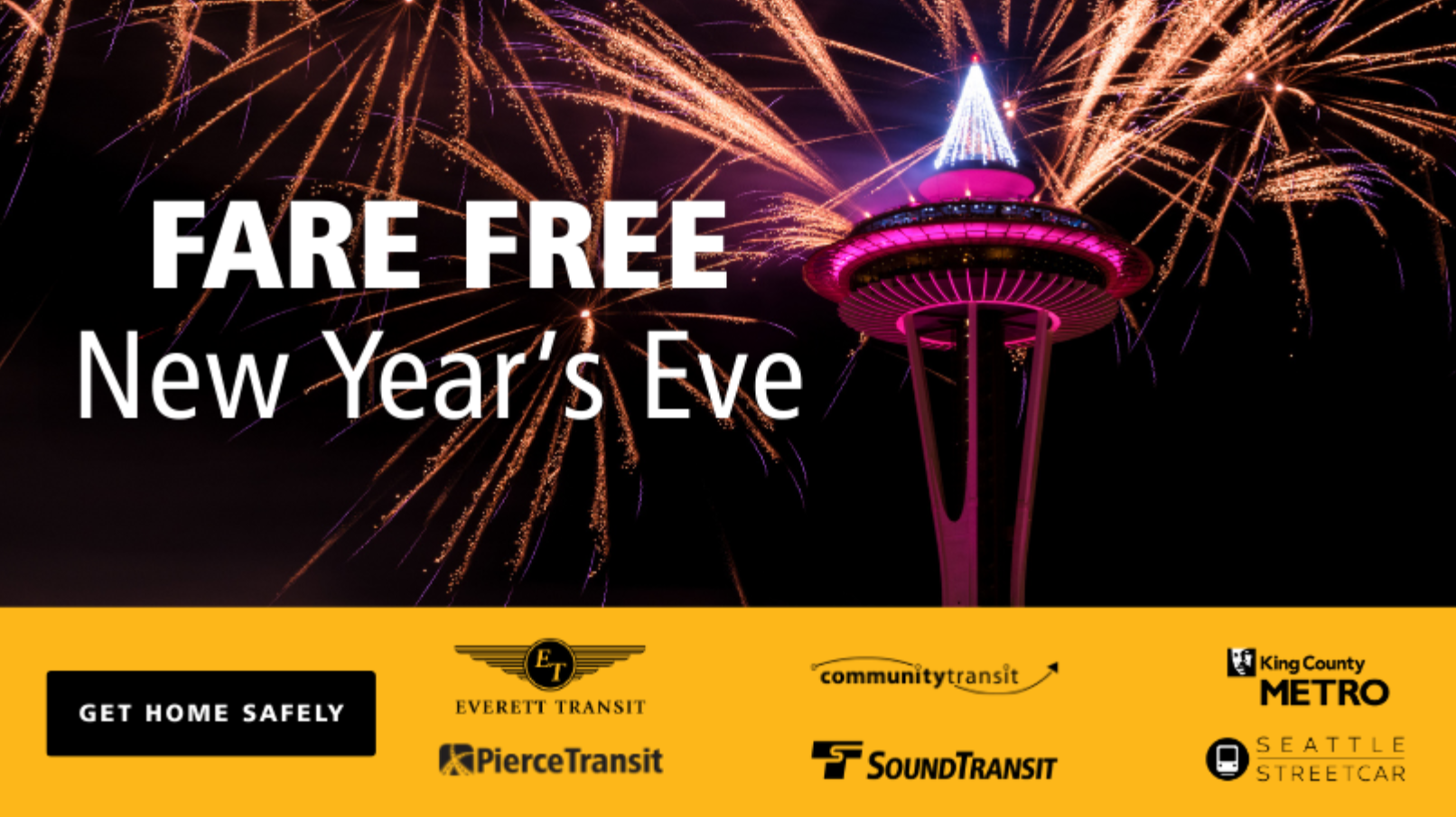 King County Metro and regional transit agencies celebrate New Year’s Eve with free fares